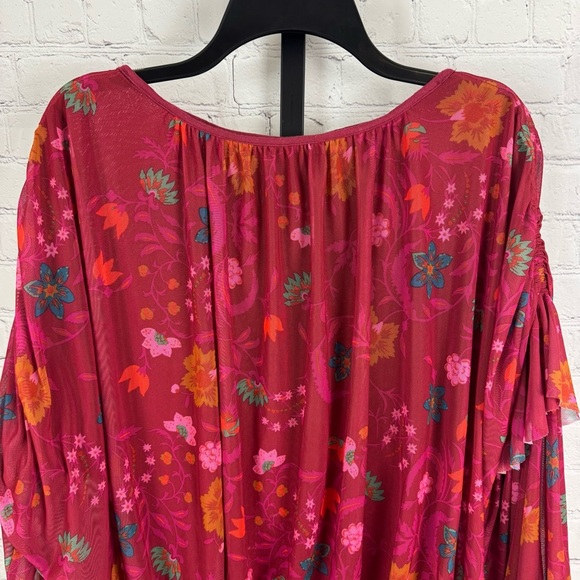 Free People Wildflower Honey Mesh Floral Ruffle Top Size Small - Picture 2 of 7